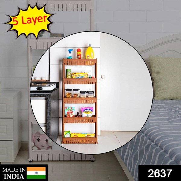 Shubh Luxmi 2637 5 Layer Storage Organiser Slim Rack Shelf with Wheel - multi coloured, 6742