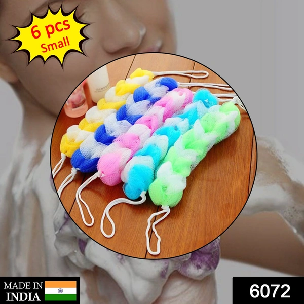 Shubh Luxmi 6072 Hanging Bath Shower Long Loofah Sponge Pouf Body Scrubber Small Size (Pack of 6) - multi coloured, 920