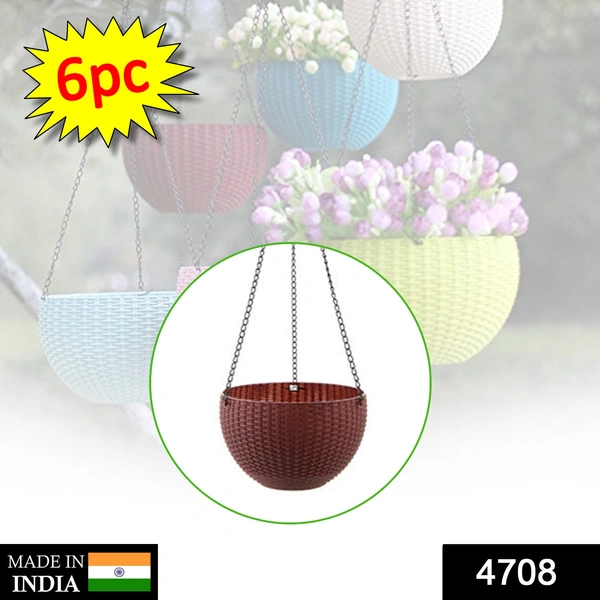 Shubh Luxmi 4708 Plastic Hanging Flower Pot and Flower Pot with Chain (6 Pc) - multi coloured, 3210