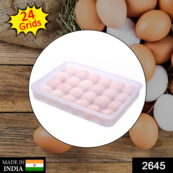 Shubh Luxmi 2645 24 Grids Plastic Egg Box Container Holder Tray for Fridge with Lid for 2 Dozen Egg Tray - multi coloured, 1008