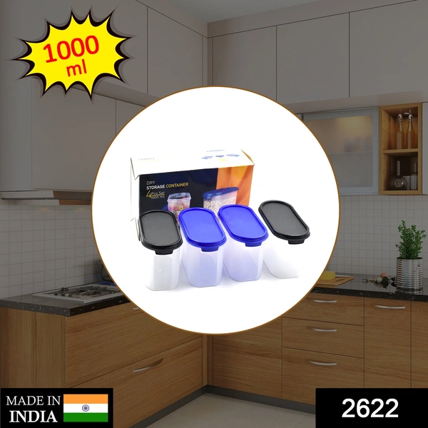 Shubh Luxmi 2622 Kitchen Storage Container for Multipurpose Use (1000ml) (Pack of 4) - multi coloured, 1210