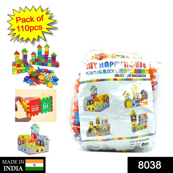 Shubh Luxmi 8038  Blocks House Multi Color Building Blocks with Smooth Rounded Edges (110Pc Set) - multi coloured, 1310