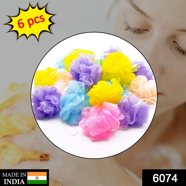 Shubh Luxmi 6074 Bath Shower Loofah Sponge Pouf Body Scrubber (Pack of 6Pcs) - multi coloured, 1396