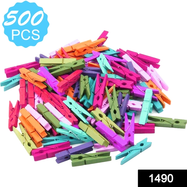 Shubh Luxmi 1490 Multipurpose Wooden Clips /Cloth Pegs (Large, 500 Pcs) - multi coloured, 1000