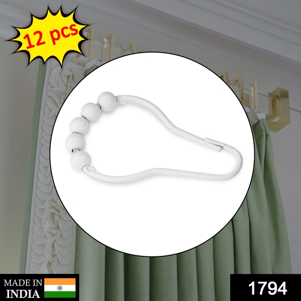 Shubh Luxmi 1794 Plastic Bath Drape Clasp Curtain Hooks (Pack of 12 Pcs) - multi coloured, 100