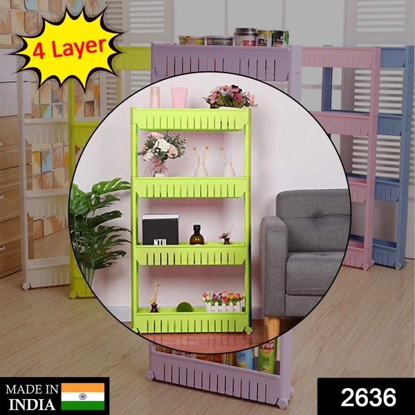 Shubh Luxmi 2636 4 Layer Storage Organiser Slim Rack Shelf with Wheel - multi coloured, 4784