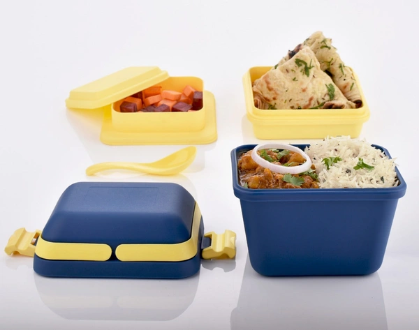 Shubh Luxmi 2144 Airtight Lunch Box with Handle & Push Lock - multi coloured, 585