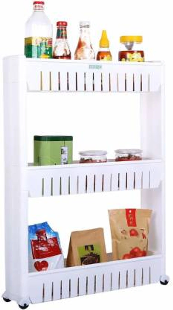 Shubh Luxmi 2173 Multipurpose 3 Layer Slim Side Space Saving Storage Organizer Rack Shelf - multi coloured, 4135