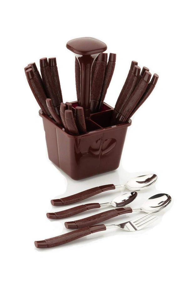Shubh Luxmi 2094 Stainless Steel Cutlery Set with Plastic Storage Box (24 Pieces - Brown) - multi coloured, 842