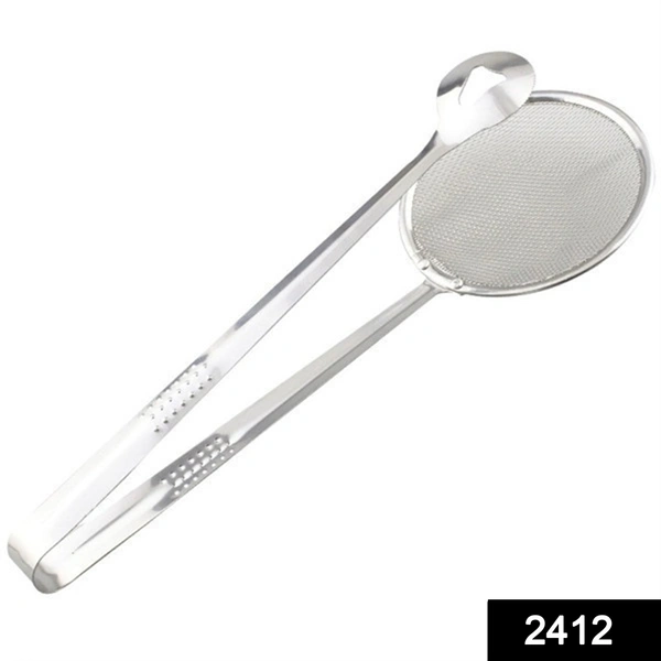 Shubh Luxmi 2412 2In1 Stainless Steel Filter Spoon with Clip Food Kitchen Oil-Frying Multi-Functional - multi coloured, 346