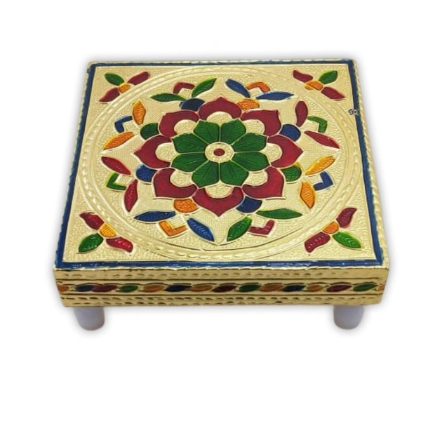 Shubh Luxmi 2122 Multipurpose Traditional Decorative Design Wooden Chowki/Bajot - multi coloured, 141
