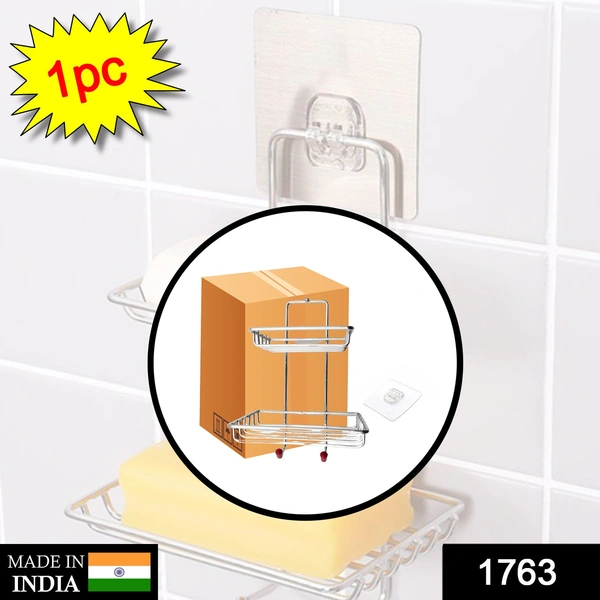 Shubh Luxmi 1763 Kitchen Bathroom Soaps Storage Rack with 2 Hook for Home - multi coloured, 802