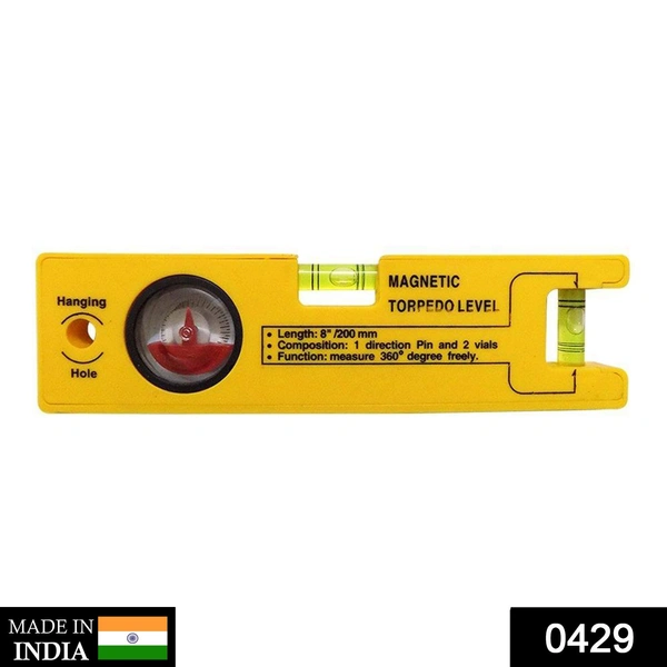 Shubh Luxmi 0429 8-inch Magnetic Torpedo Level with 1 Direction Pin, 2 Vials and 360 Degree View - multi coloured, 84