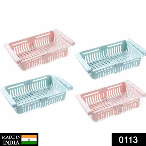 Shubh Luxmi 0113 Adjustable Fridge Storage Basket, Fridge Racks Tray Sliding Storage Racks (1Pc) - multi coloured, 300