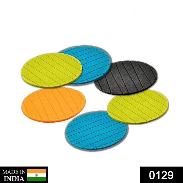 Shubh Luxmi 0129 6 pcs Useful Round Shape Plain Silicone Cup Mat Coaster Drinking Tea Coffee Mug Wine Mat for Home - multi coloured, 40