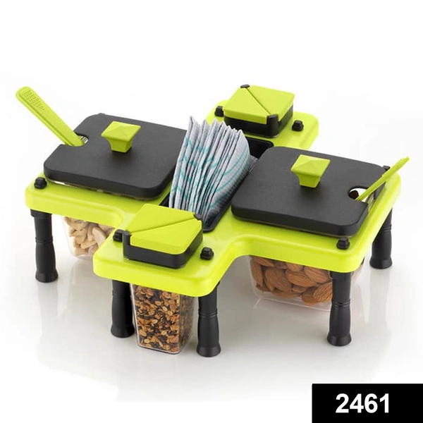 Shubh Luxmi 2461 Spice Jars Dispenser Masala Rack Easy Flow Storage Box - multi coloured, 1277