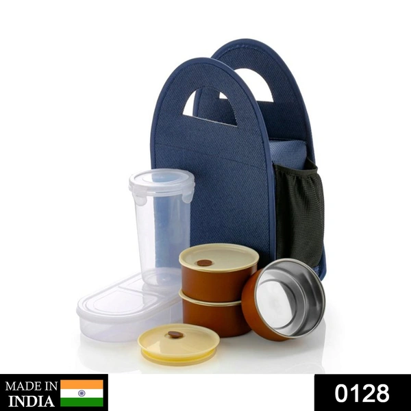 Shubh Luxmi 0128 Steel Lunch Box Set (5 pcs, Black) - multi coloured, 1307