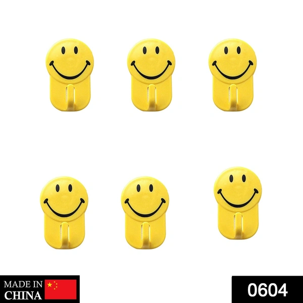 Shubh Luxmi 0604 Plastic Self-Adhesive Smiley Face Hooks, 1 Kg Load Capacity (6pcs) - multi coloured, 33