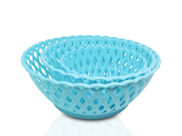 Shubh Luxmi 2088 Multipurpose Round Storage Plastic Basket Tray (3pcs) - multi coloured, 193