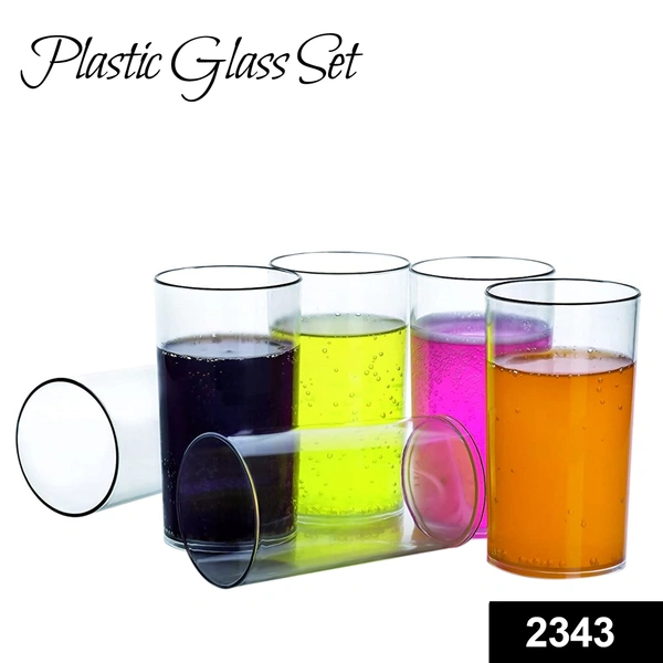 Shubh Luxmi 2343 Heavy unbreakable Stylish Plastic Clear look fully Transparent Glasses Set 330ml (6pcs) - multi coloured, 686