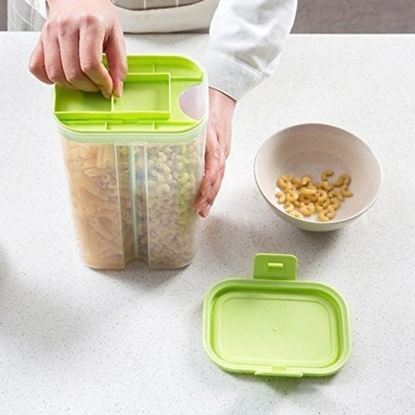Shubh Luxmi 2146 Plastic 2 Sections Air Tight Transparent Food Grain Cereal Storage Container (2000ml) (With Box) - multi coloured, 884