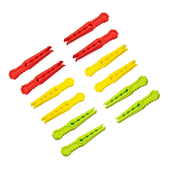 Shubh Luxmi 1258 Non Slip Clothes Hanger Hanging Hooks Food Clip Pouch Sealer (12 Pack) - multi coloured, 61