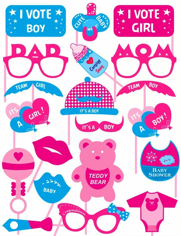 Shubh Luxmi 3426 Baby Shower Props for Photoshoot, Photo Booth, Decorations 20 Pcs, Sticks Attached for Mom to Be Shoot, Maternity Shoot, Photography - multi coloured, 331