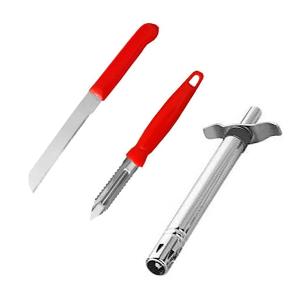 Shubh Luxmi 2159 3 In 1 Kitchen Combo - Kitchen Lighter, Stainless Steel Knife and Peeler - multi coloured, 200