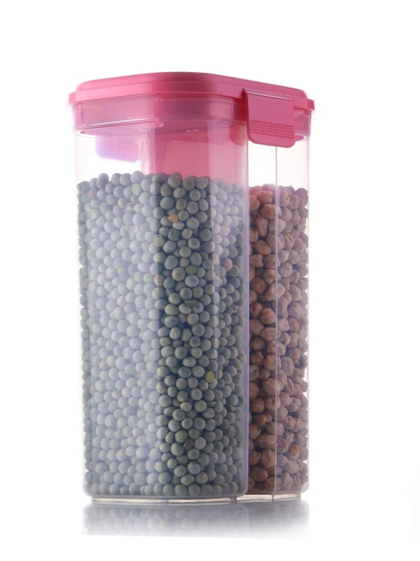 Shubh Luxmi 2147 Plastic 2 Sections Air Tight Transparent Food Grain Cereal Storage Container (2000ml) - multi coloured, 884