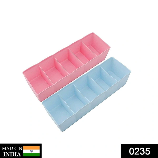 Shubh Luxmi 0235 5-Compartments Socks/Handkerchief/Underwear Storage Box Socks Drawer Closet Organizer Storage Boxes (pack of 2) - multi coloured, 219