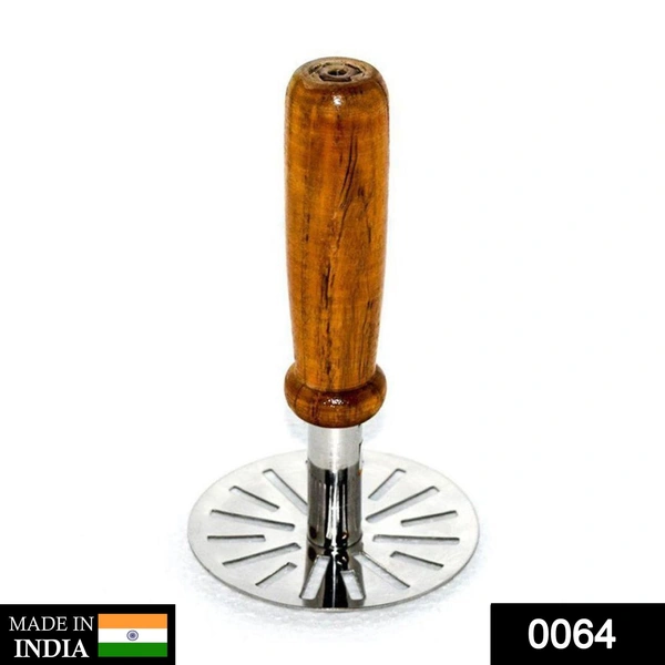 Shubh Luxmi 0064 Stainless Steel Potato Masher, Pav Bhaji Masher with wooden handle - multi coloured, 396