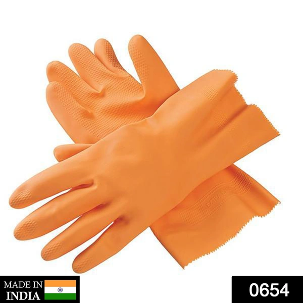 Shubh Luxmi 0654 - Cut Glove Reusable Rubber Hand Gloves (Orange) - 1 pc - multi coloured, 60