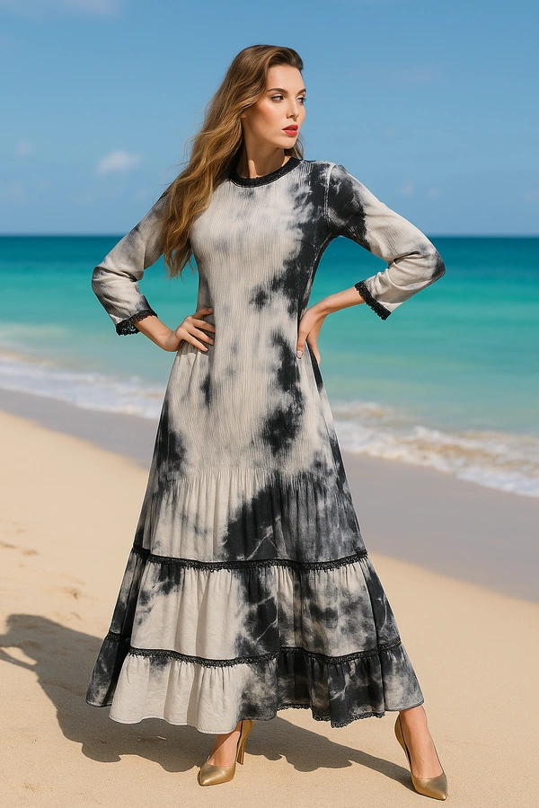 RASPBERRY Monochrome Elegance Tie-Dye Maxi Dress" ya - XXL, Nobel