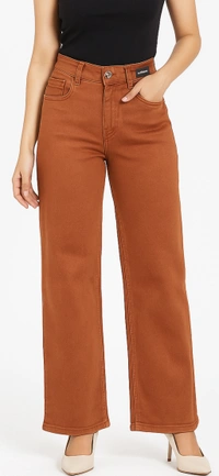 mee21 Wide Leg Brown Jeans  - caramel, 34
