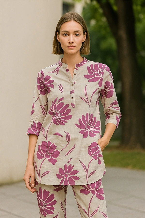 Raspberry  Cotton printed Cordset - Lavender print, M