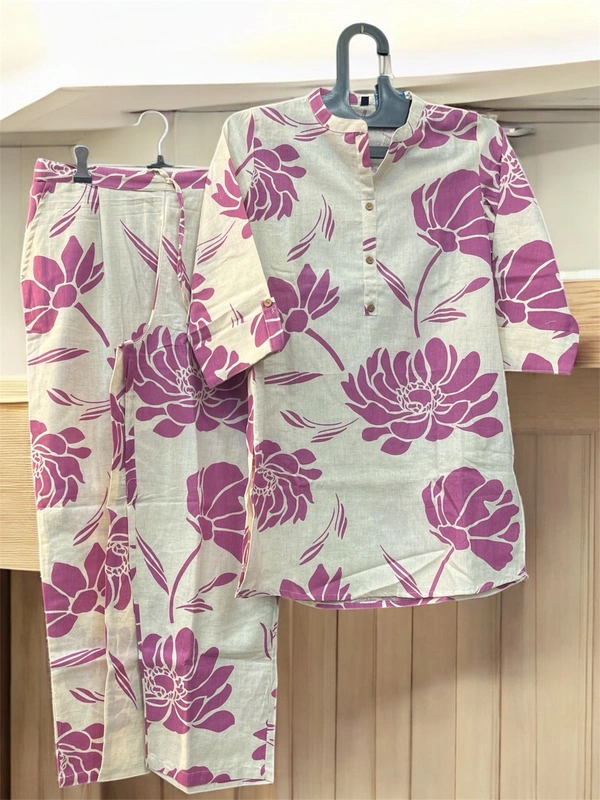 Raspberry  Cotton printed Cordset - Lavender print, M