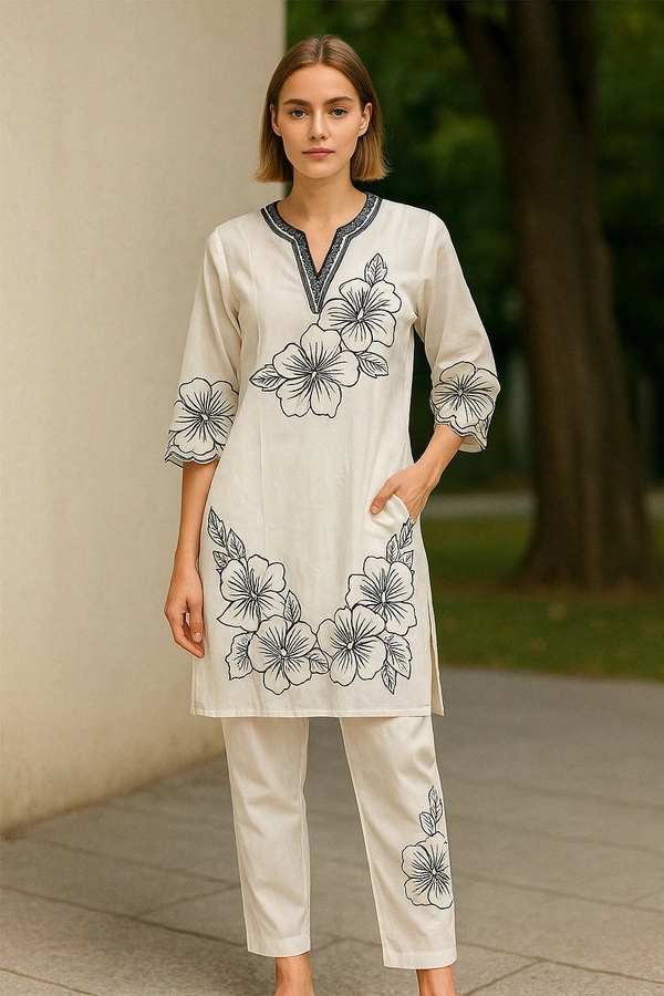 Shivali pure linen-blend cotton Cord Set  - Off white, XXL
