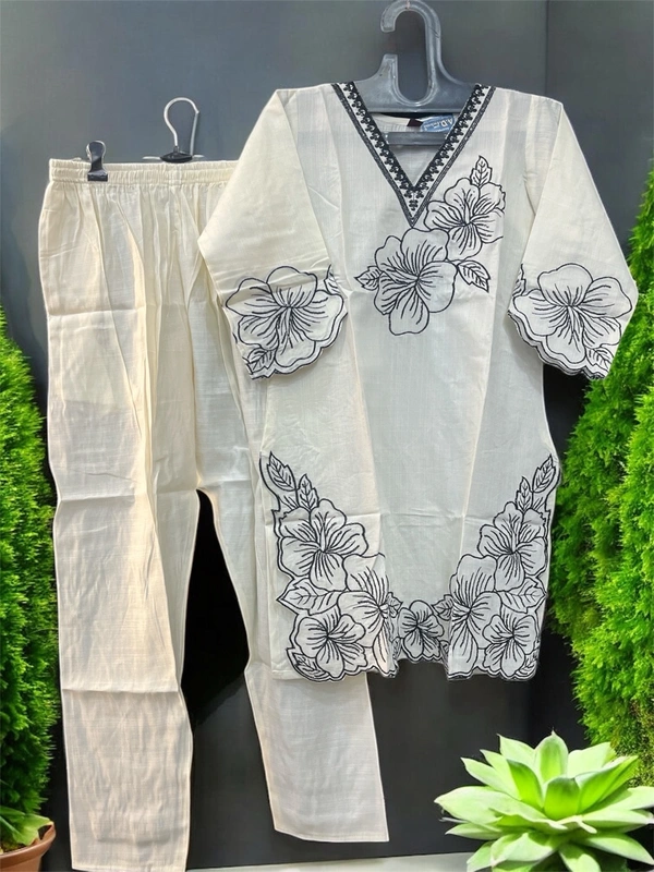 Shivali pure linen-blend cotton Cord Set  - Off white, XXL