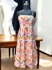 Ten Designer   Floral Knee Length Midi - orange print, XXL