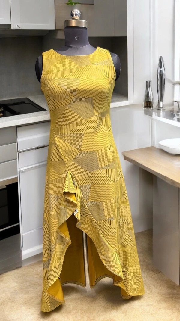 Miss Y Elegant Mustard Yellow Sleeveless Asymmetrical Party Dress for Women”
 - Corn, L
