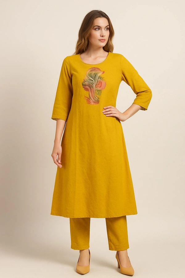 Raspberry Elegant Mustard Yellow With Duppata Kuta Set  - L, mustard