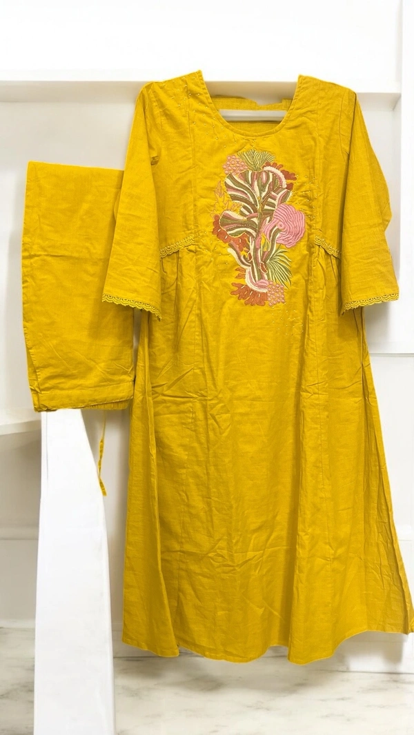 Raspberry Elegant Mustard Yellow With Duppata Kuta Set  - L, mustard