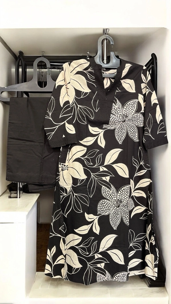 M N  BLACK PRINTED KURTA SET  - Black print, L