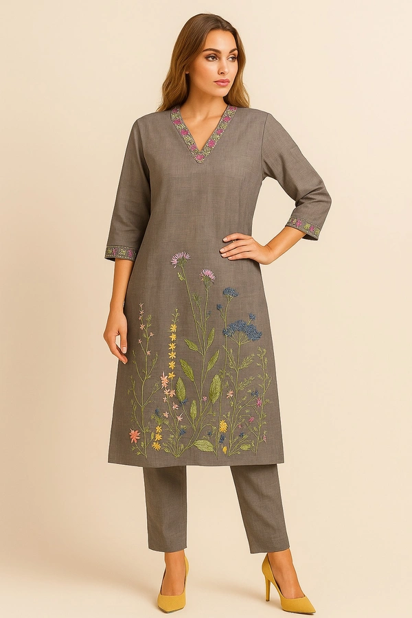 Raspberry Premium Grey Kurta Set (Shimmer Finish)  - Gray, L