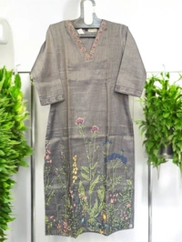 Raspberry Premium Grey Kurta Set (Shimmer Finish)  - Gray, L