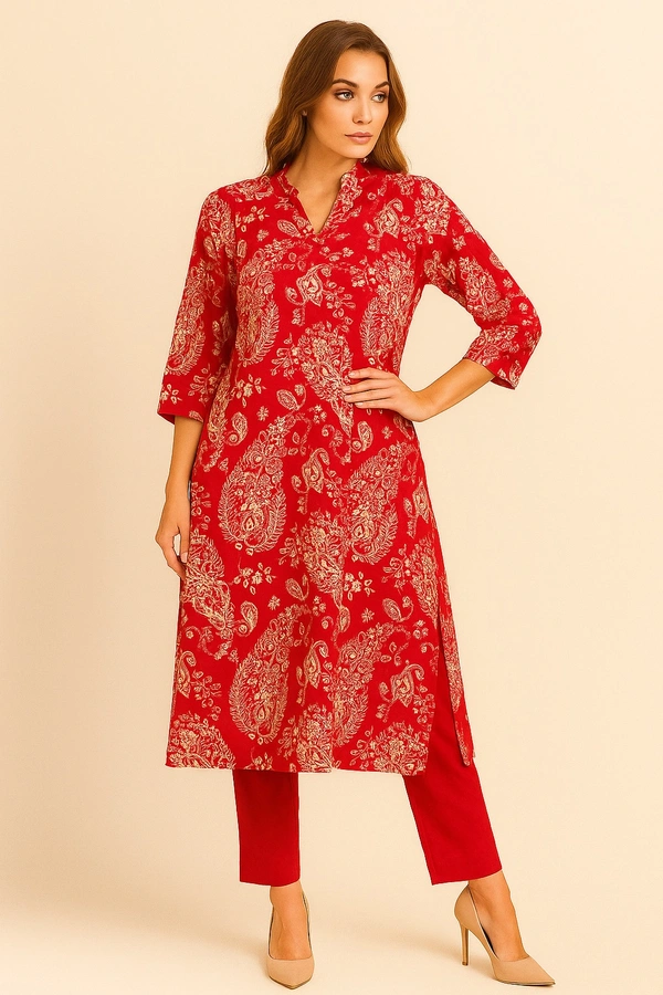 Raspberry Redefined Elegance in Angrakha Style Kurta Set  - Guardsman Red, S