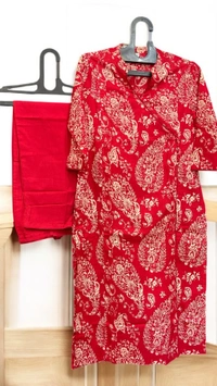 Raspberry Redefined Elegance in Angrakha Style Kurta Set  - Guardsman Red, S