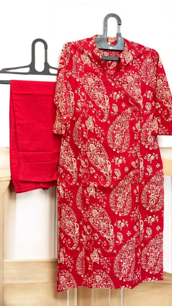 Raspberry Redefined Elegance in Angrakha Style Kurta Set  - Guardsman Red, S