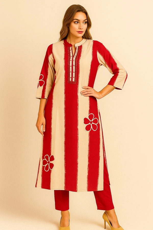 Raspberry Red Mulmul Cotton Suit Set with Dupatta  - Red, M