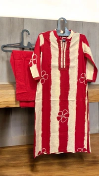 Raspberry Red Mulmul Cotton Suit Set with Dupatta  - Red, M